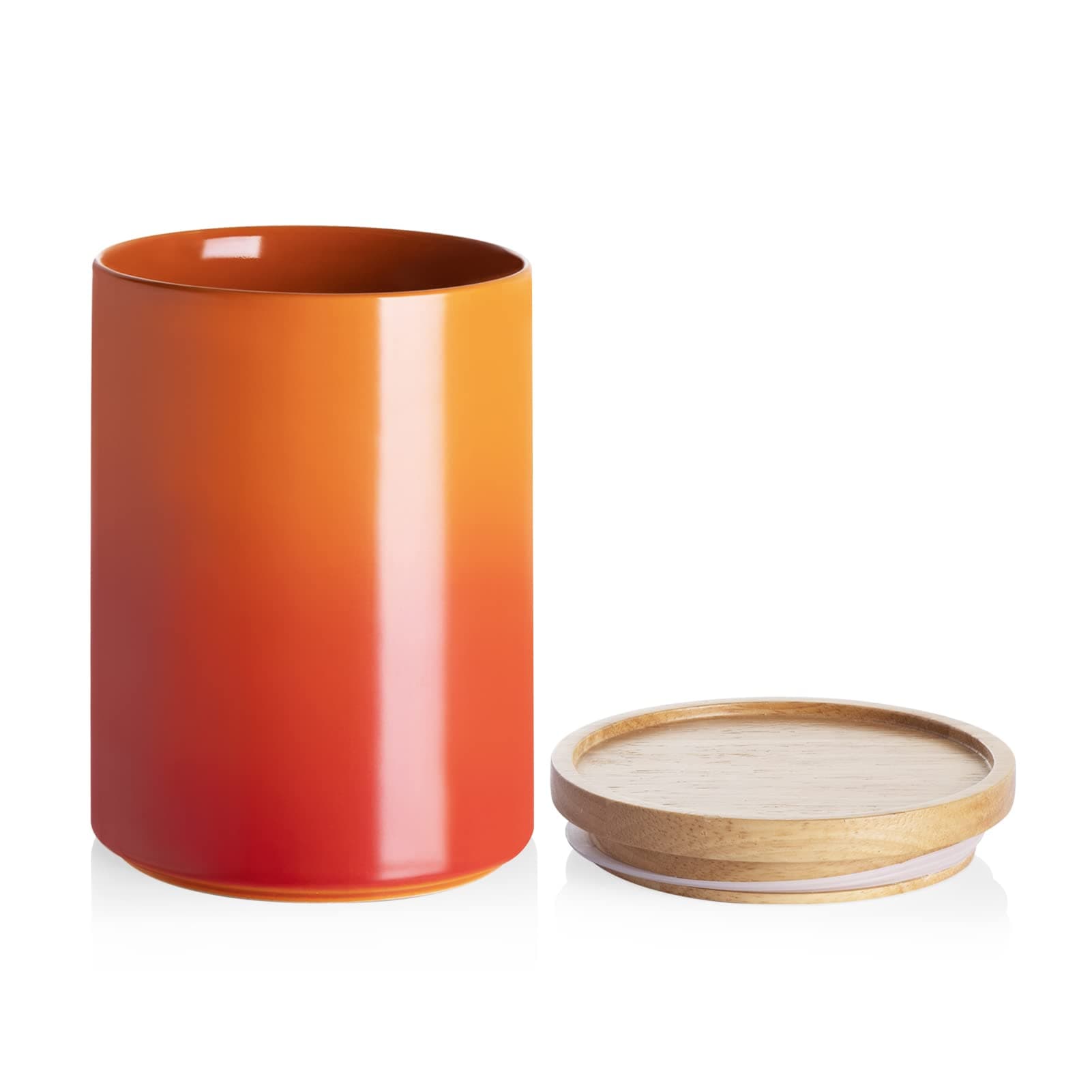 Ceramic Food Storage Jar, Stackable Kitchen Canisters, Containers with Airtight Seal Wooden Lid for Serving Ground Coffee, Tea, Sugar, Salt and More - 28 Fl Oz (Gradient Orange)