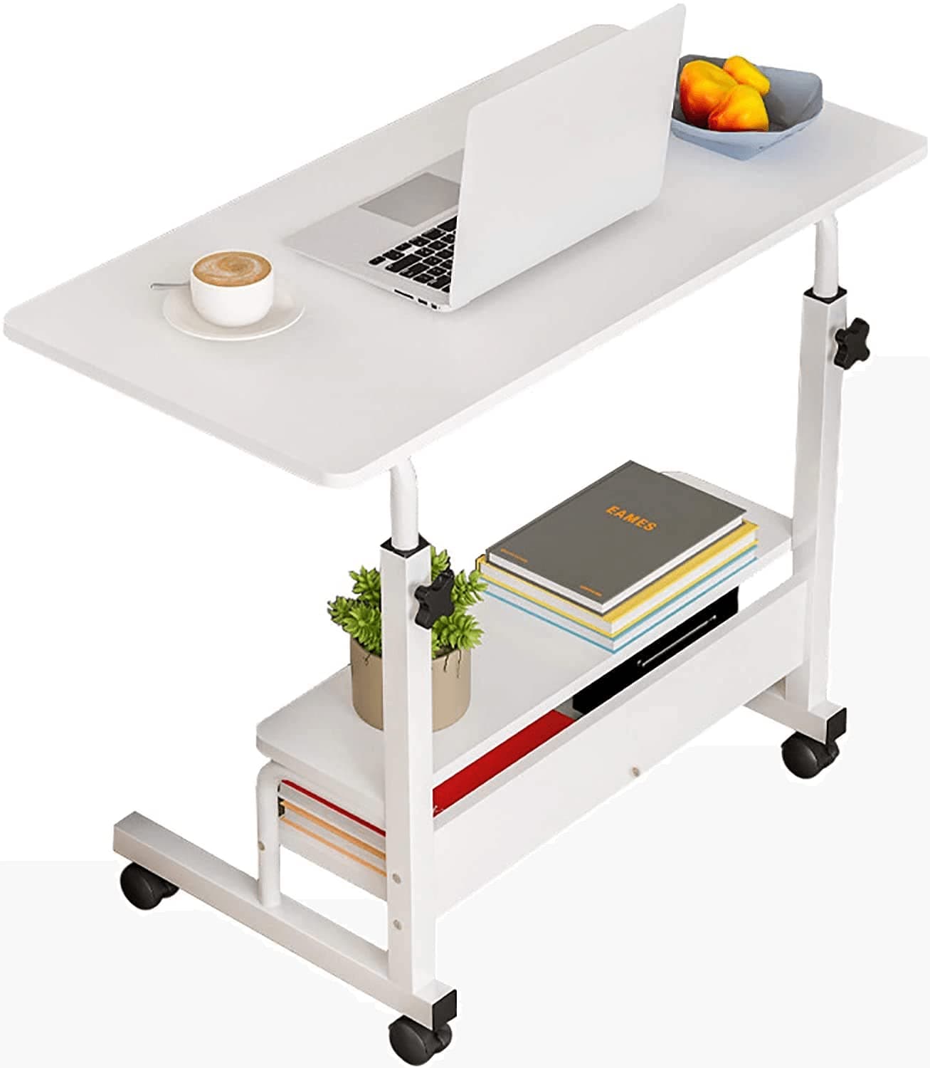 Adjustable Height Mobile Computer Desk for Small Space Rolling Writing Desk with Wheels Corner Desk Home Office Study Desk Portable for Bedrooms Work Desk Size 31.5x15.7 Inch with Storage Gaming Table