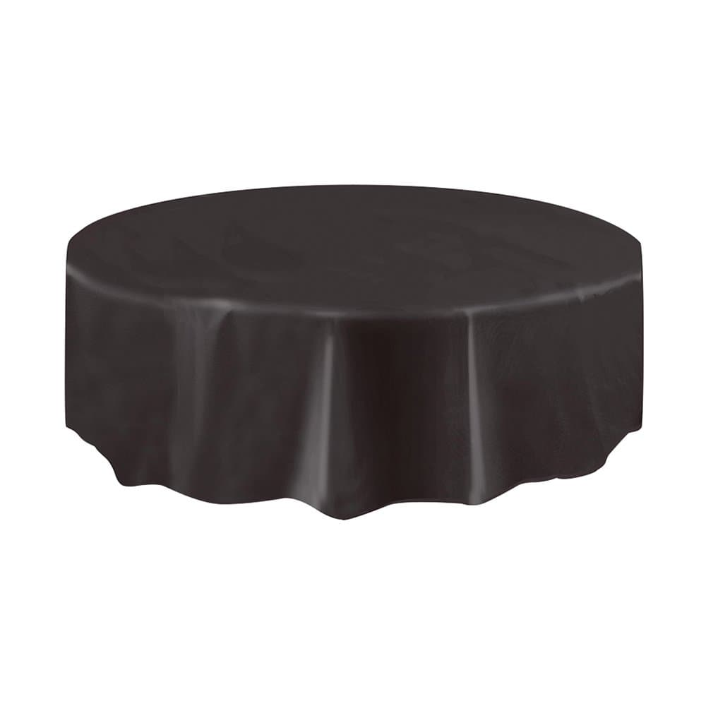 Black Solid Round Plastic Table Cover (84") 1 Count - Elegant Design & Premium Quality, Ideal For Parties, Events & Everyday Use