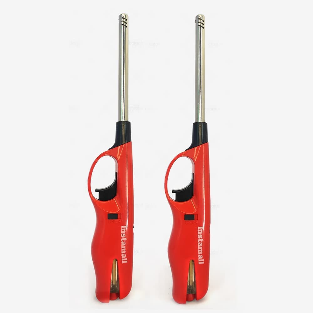 Plastic Adjustable Flame Lighter for Kitchen Stove,Candles, Refillable, Pack of 2 (Red)