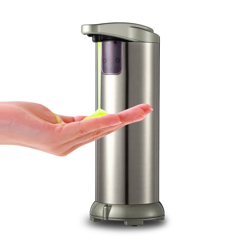 Automatic soap dispenser, 280ml Automatic Stainless Steel Sensor Soap with Waterproof Base Sanitizer Dispenser Touch-free for Kitchen Bathroom LCD screen shows the dispense amount