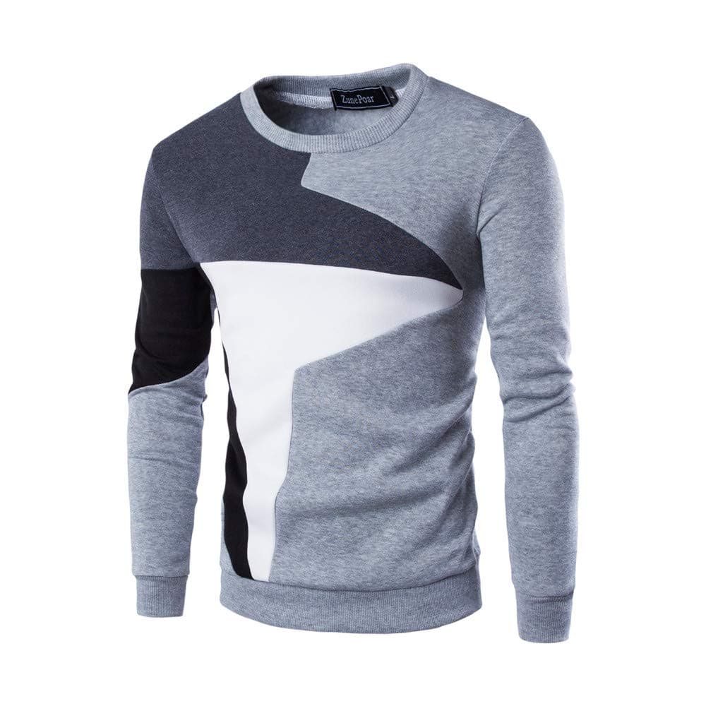 MEIbax Men top, Men Autumn Blend O Neck Basic Patchwork Sweatshirt Outwear Sweats (S, Gray)