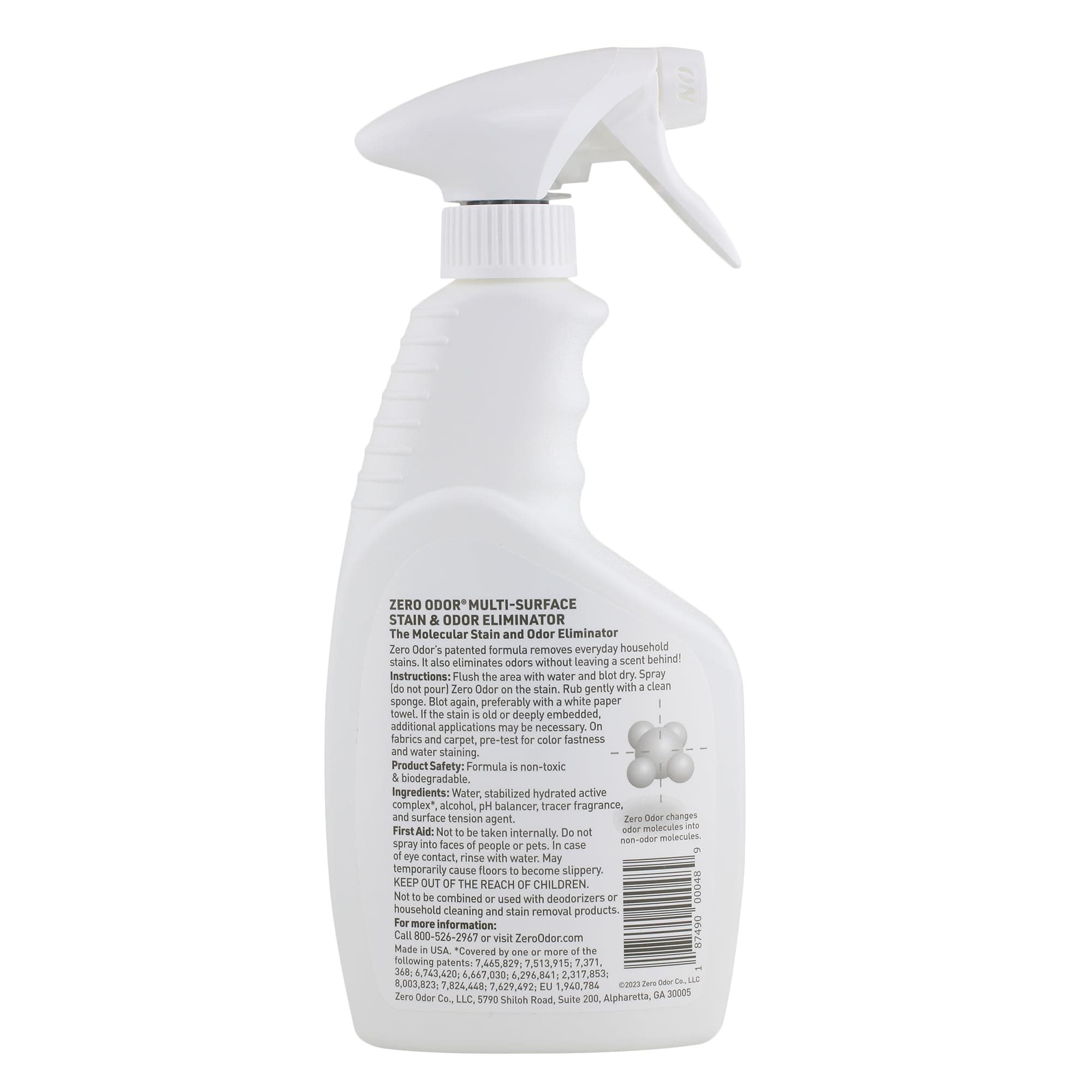 Zero Odor – Multi-Surface Stain Remover & Odor Eliminator - Remove Stains and Odor Patented Molecular Technology Best for Carpet, Rug, Linens, Furniture, Floors, 16oz