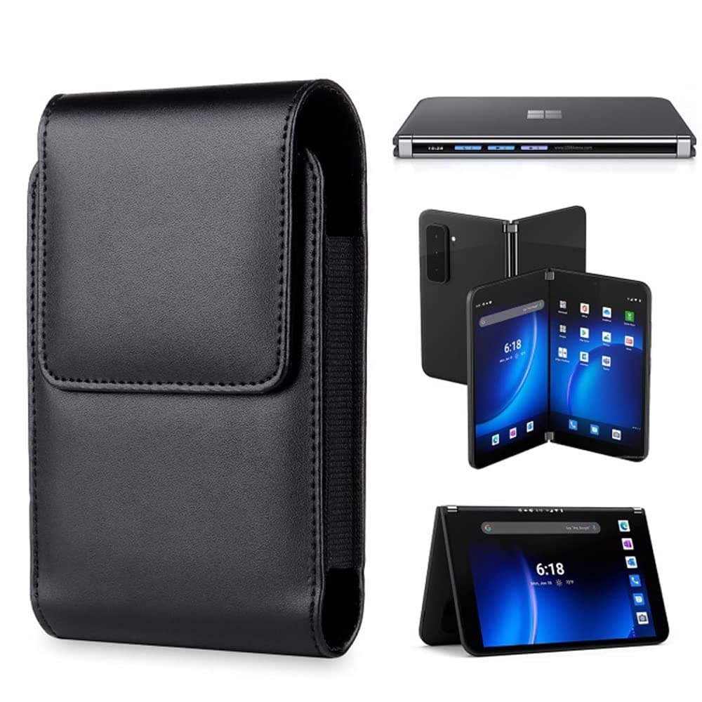 Microsoft Surface Duo 2 Case, PU Leather Wallet Pouch Holster [Belt Clip] Elastic Magnetic Closure Design Protective Wallet Holster Case for Microsoft Surface Duo 2