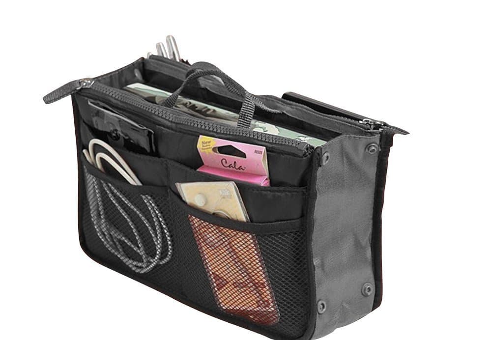 Purse Insert Organizer, Expandable, with Handles - Black