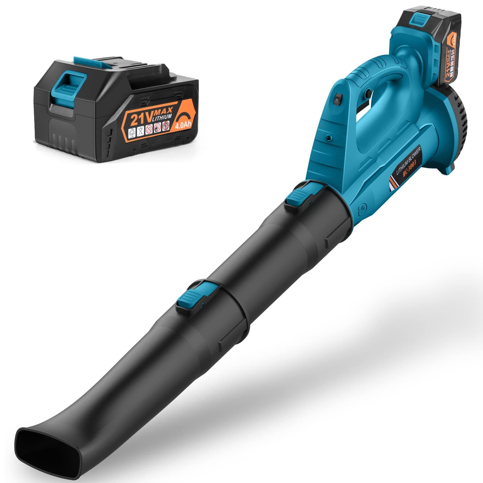 Leaf Blower, 320 CFM 150 MPH Cordless Leaf Blower with Battery and Charger, 21V 4.0Ah Electric Leaf Blower with 2 Section Tubes 6-Speed Dial for Lawn Care, Yard, Work Around The House