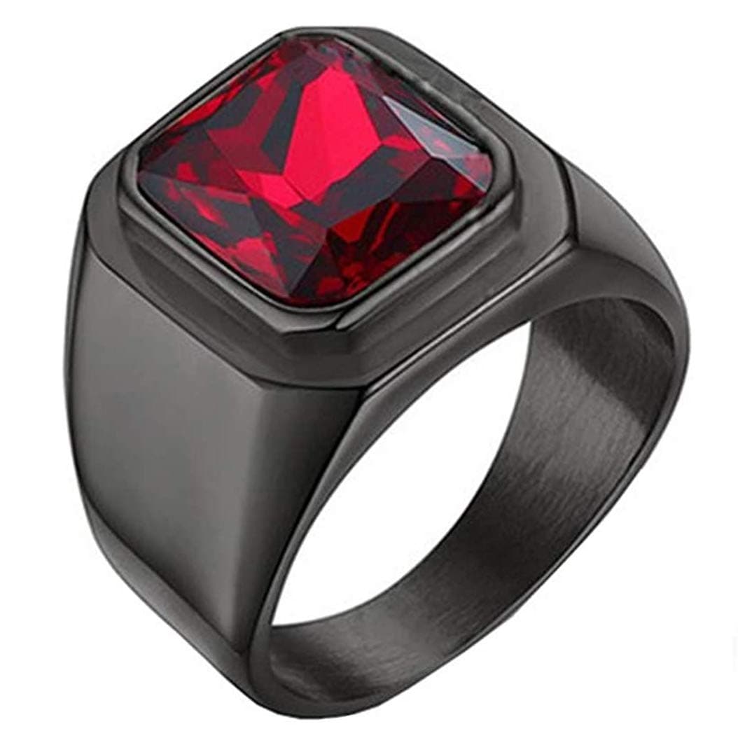 Men's Stainless Steel Square Gemstone Ring Statement Wedding Band