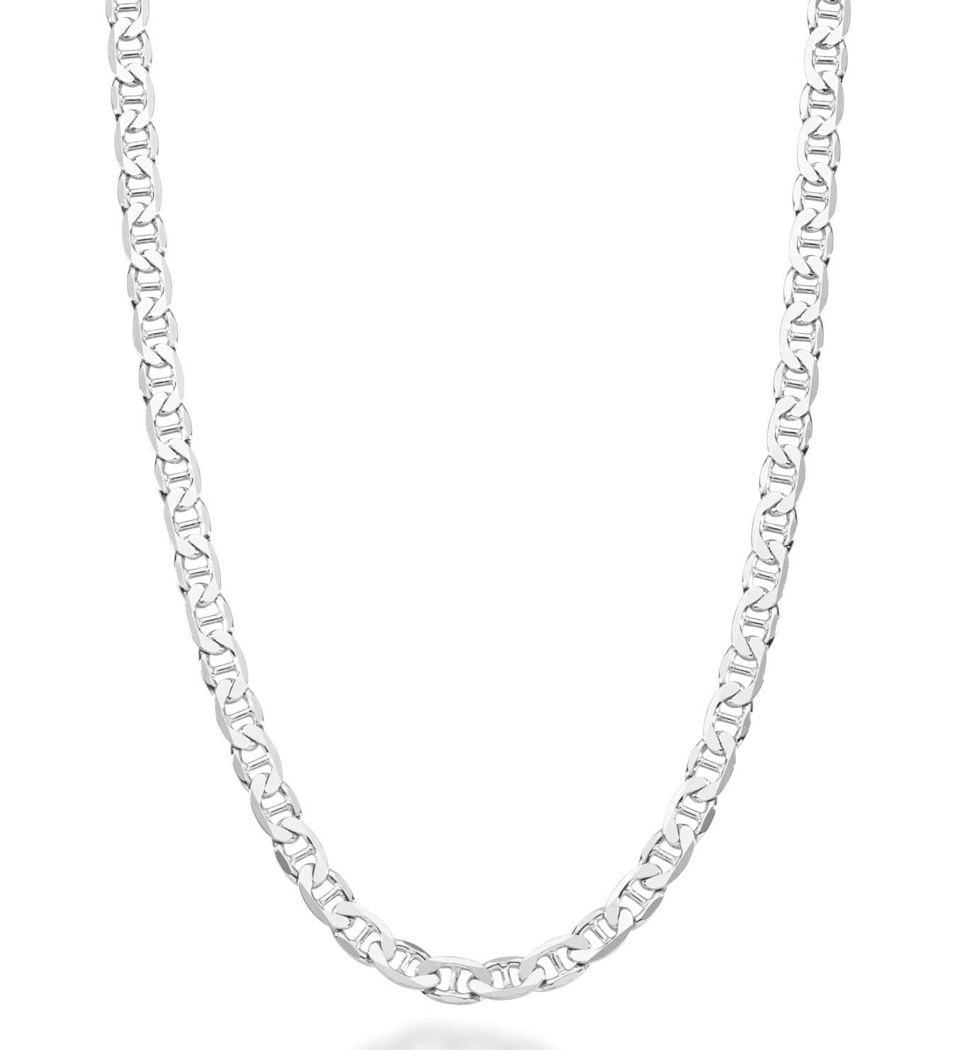Miabella Italian Solid 925 Sterling Silver 4mm Diamond-Cut Solid Flat Mariner Link Chain Necklace for Women Men, Made in Italy