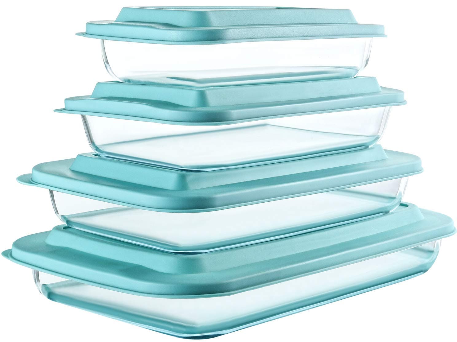 M MCIRCO 8-Piece Deep Glass Baking Dish Set with Plastic lids,Rectangular Glass Bakeware Set with Lids, Baking Pans for Lasagna, Leftovers, Cooking, Kitchen, Freezer-to-Oven and Dishwasher, Green