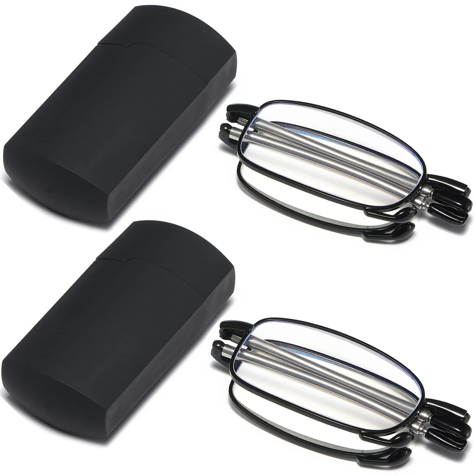 Folding Reading Glasses Compact Small Portable Blue Light Blocking Reader Spring Hinge Black