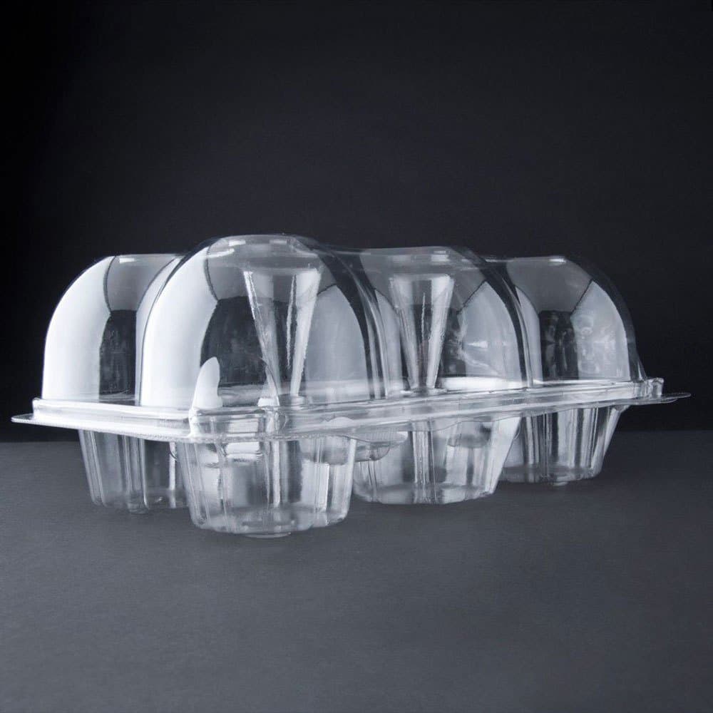 12 Pack 6 Compartment Hinged High Dome Clear Cupcake Container Carrier Disposable Plastic (6 Compartment)