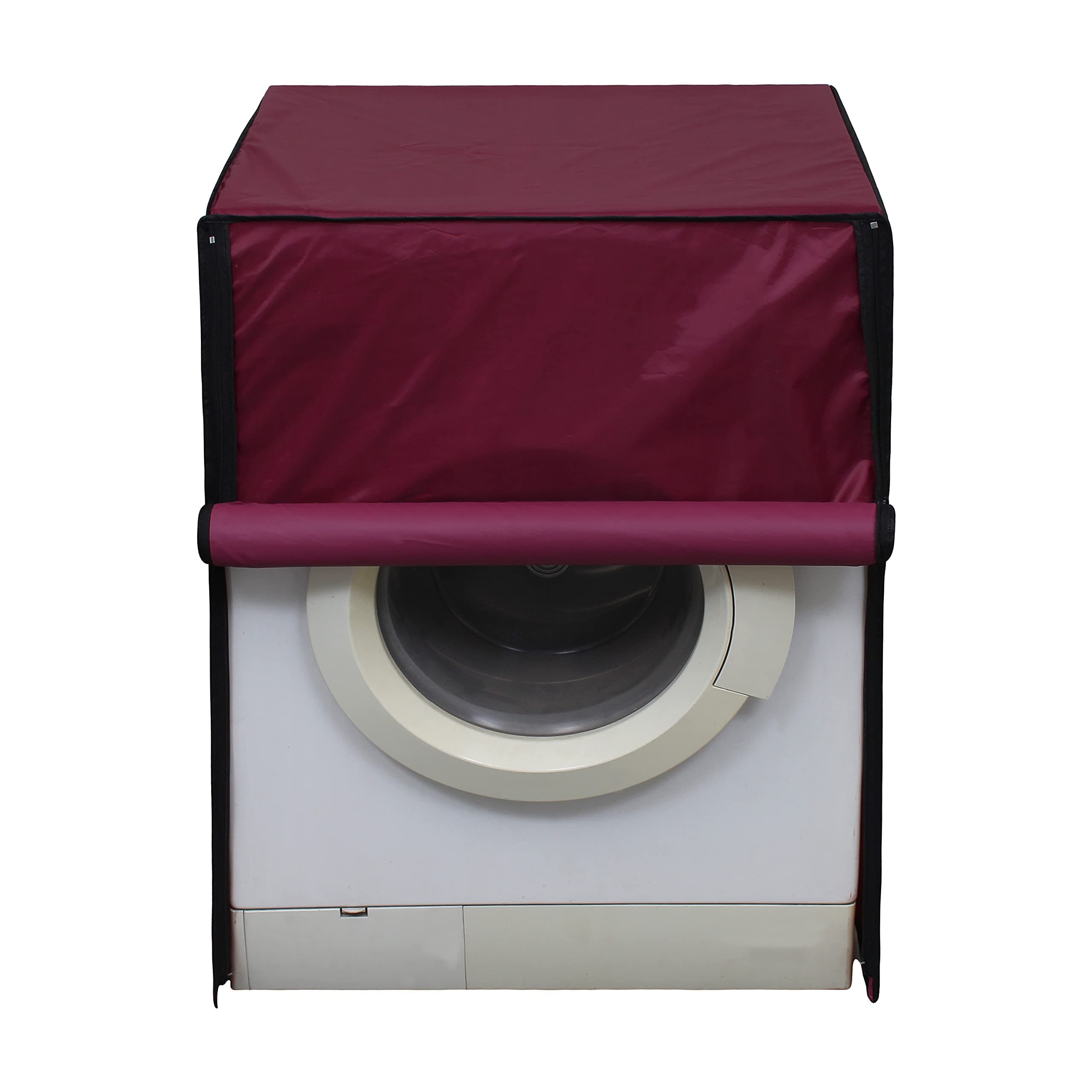 Lithara PVC Front Load Fully Automatic Washing Machine Cover For 7 Kg, 7.2 Kg, 7.5 Kg, 8 Kg | Size : 58.4 x 58.4 x 88.9 Cm | (Maroon)