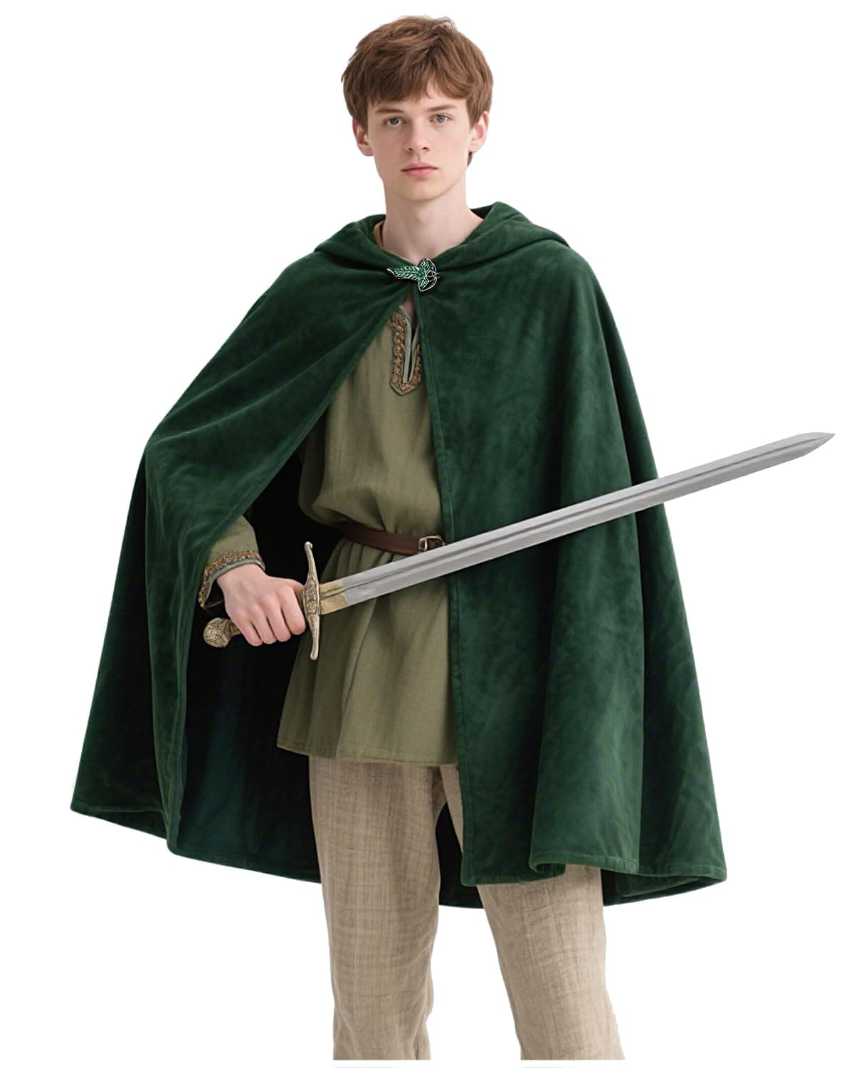 Hobbit Cloak with Leaf Brooch Frodo Baggins Cape Aragorn Costume