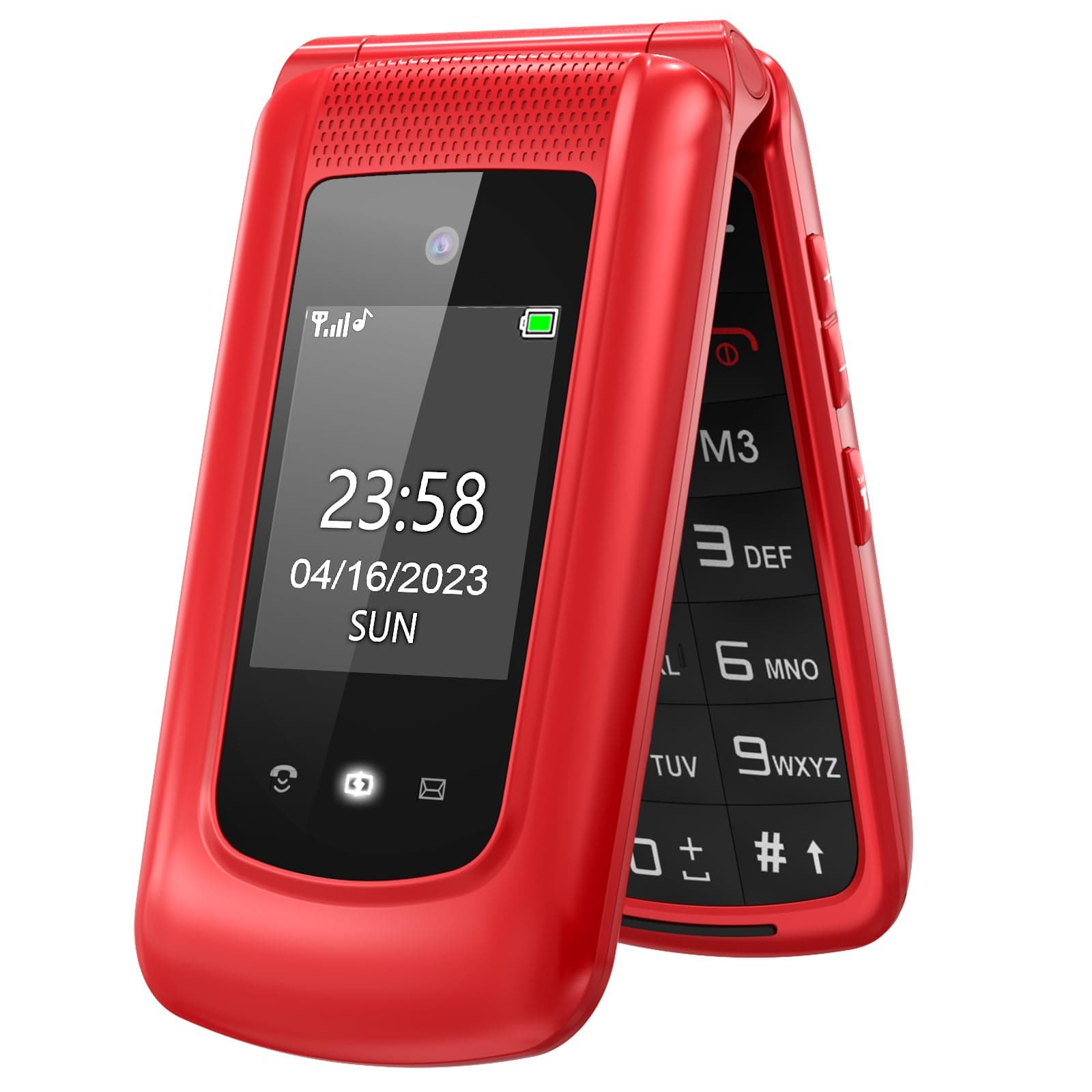 Big Button Mobile Phone for Elderly Sim Free Unlocked Flip Senior Mobile Phone with SOS Button Torch Camera Bluetooth Loud Speaker Easy to Use for Senior (2G-Red)