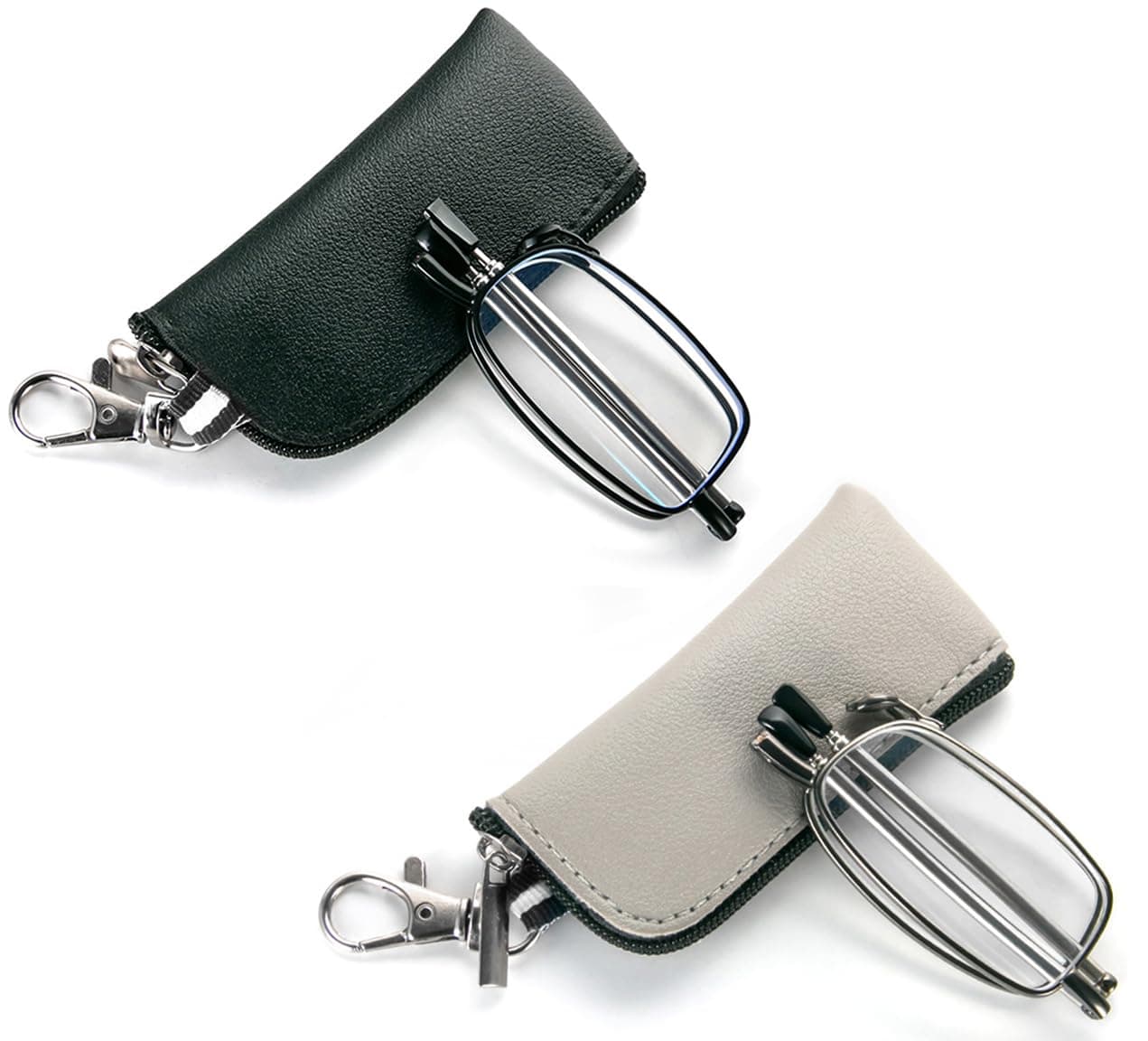 3 Pack Folding Reading Glasses with Keychain Compact Bag Men Women Blue Light Blocking Spring Hinge Portable Pocket Reader