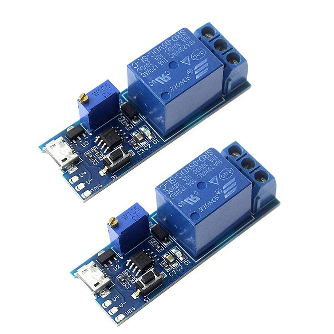 HiLetgo 2pcs DC 5V Trigger Time Delay Switch Relay Module Adjustable Time Delay Control Swtich Trigger Delay Conduction Relay Switch Module Wide Voltage Delay Relay DC 5V-30V Micro USB Power
