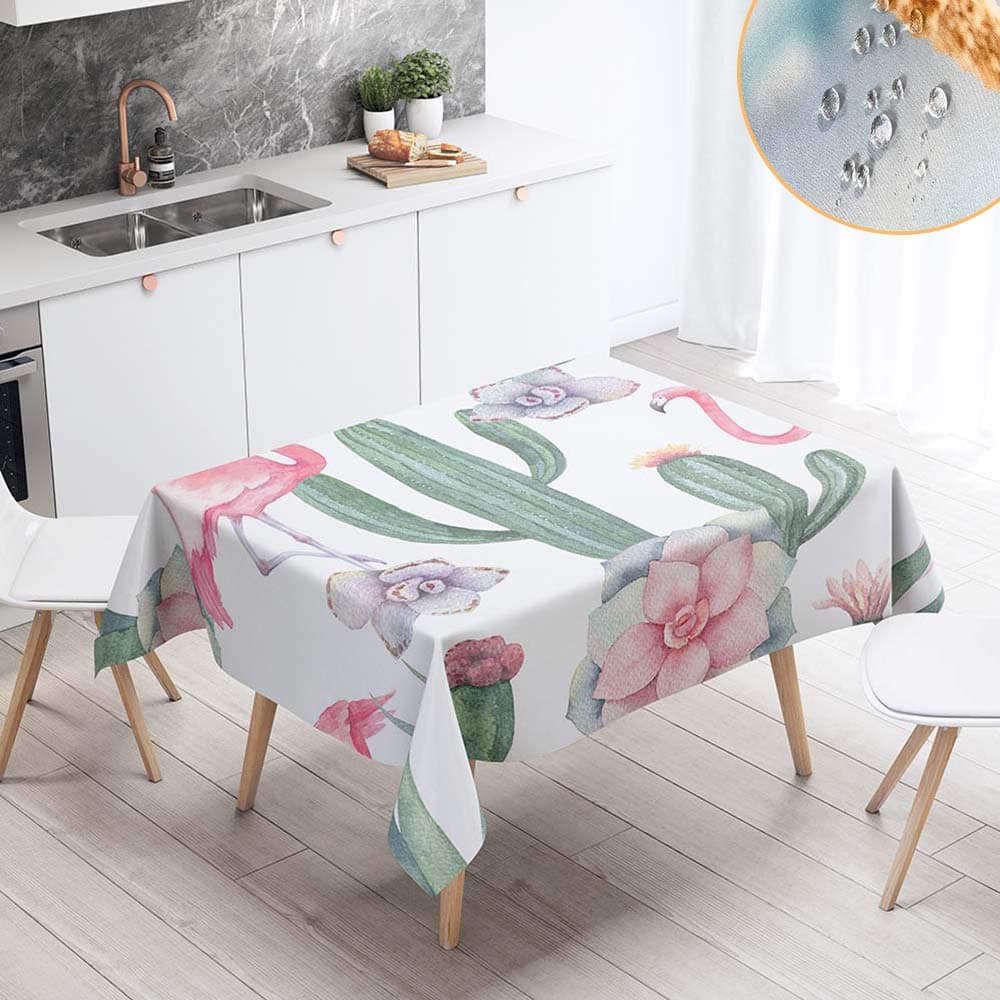 Chickwin Wipe Clean Waterproof Tablecloth Rectangular, Modern Pink Flamingo Kitchen Home Decorate Stain Resistant Dust-Proof Polyester Table Cover for Dining Tables (90x90cm,B)