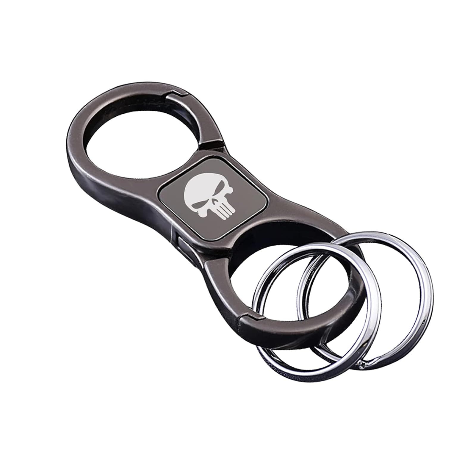 gunhunt 1 Pack Skull Key Chain, Key Chain with 2 Key Rings and Quick Release Zinc Alloy Detachable Key Chain (Black)