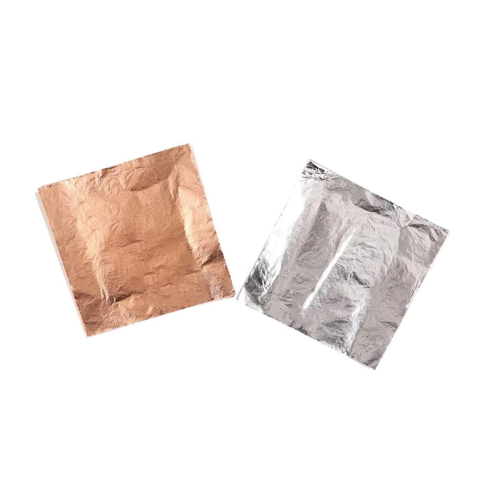Silver Leaf Sheets Rose Gold Leaf Sheets Foil Paper Rose Gold Cake Decorations for Nail Decals Nail Art Baking Cooking Decor 5.5 x 5.5 inch 200Pcs