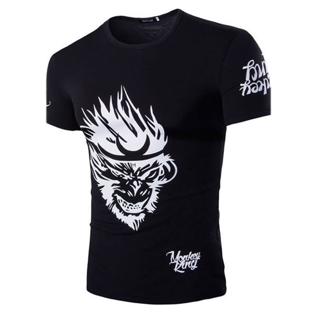 Monkey King Printed T-Shirt (L, Black)