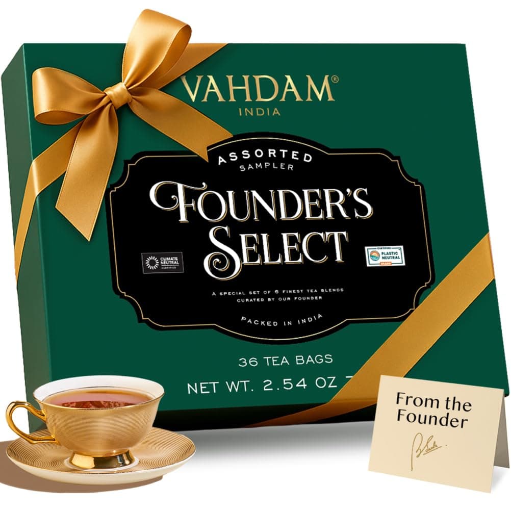 VAHDAM Top 6 Founder Select Assorted Tea Gift Set | 6 Flavors, 36 individually Wrapped Tea Bags | Gifts For Tea Lovers