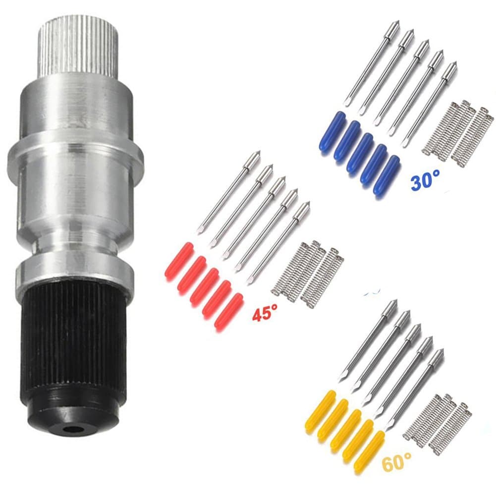 Sun yo CB09 Graphtec Blade Holder Base with 15pcs Precision Cutting Blades Cutting Plotter Vinyl Cutter Silhouette Cameo(1xBlade Holder+15pcs 30/45/60 Degree blades with 15x Spring+15xBlade Cover)