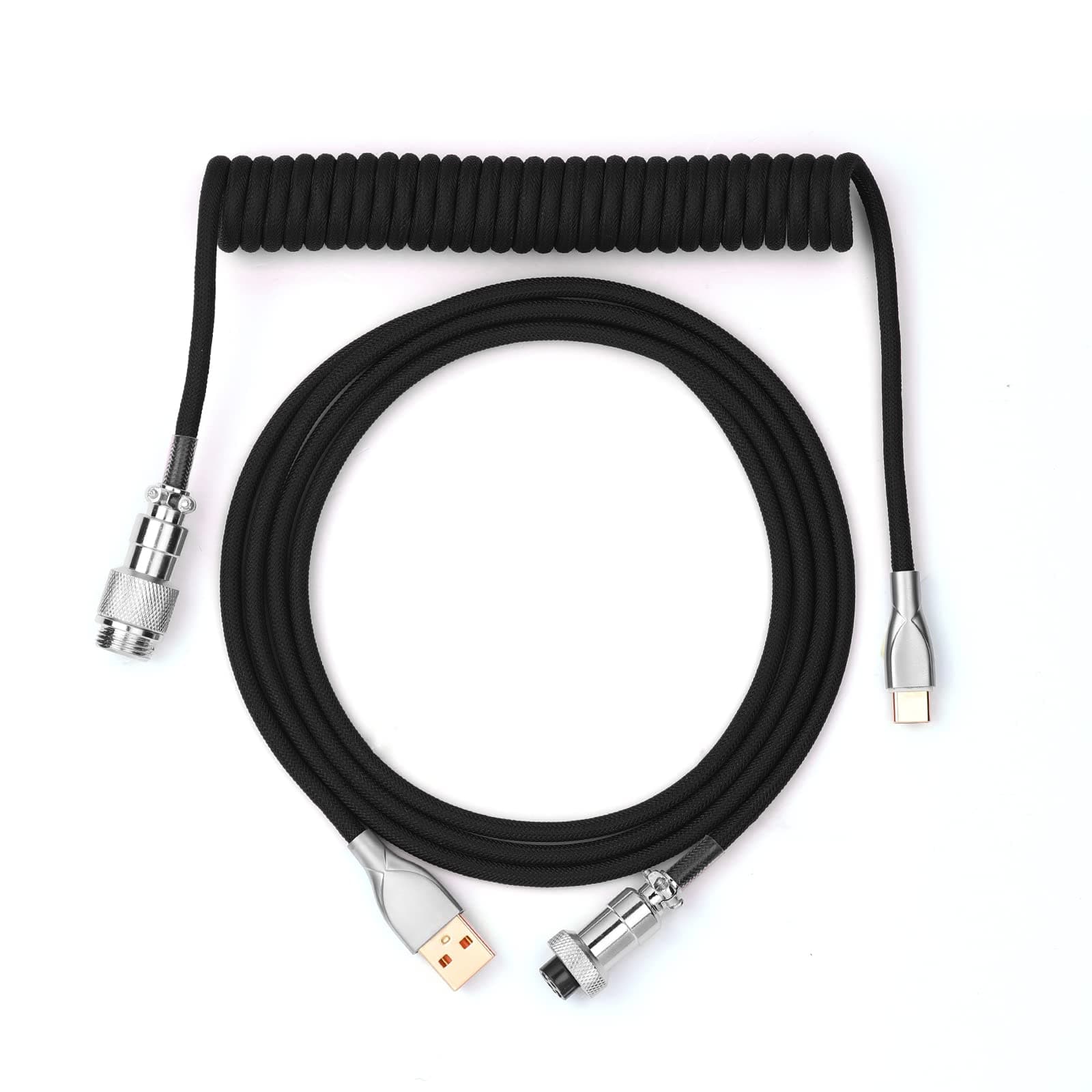 EPOMAKER MIX Type C Coiled Cable 1.8m, Type-C To USB A, TPU Mechanical Keyboard Cable with Detachable Aviator Connector for Gaming Keyboard (Black)