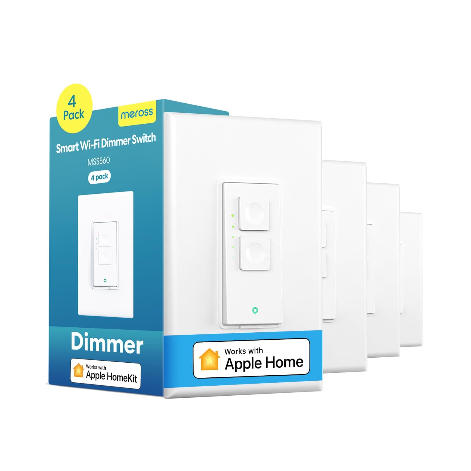 4 Pack Smart Dimmer Switch Single Pole Supports Apple HomeKit, Alexa Google Assistant & SmartThings, 2.4Ghz WiFi Light Switch for Dimmable LED, Neutral Wire Required, Remote Control Schedule