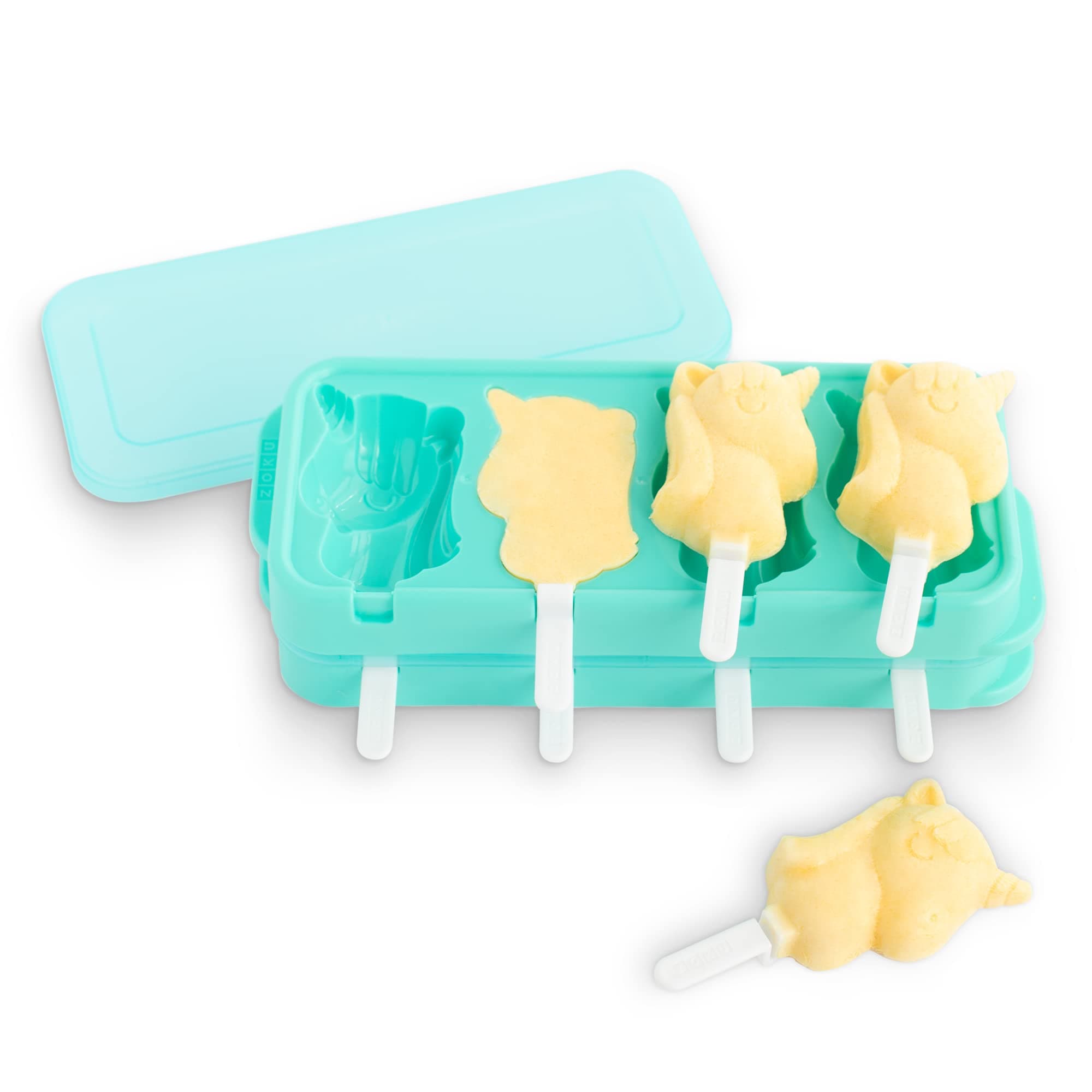 Unicorn Ice Pop Molds, Stackable Easy-Release Ice Popsicle Tray with 4 Molds, Sticks, and Lid, BPA-free, Set of 2