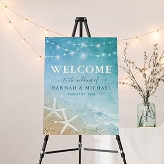 Personalized Beach Wedding Welcome Sign, Elegant Blue and Teal Beach Wedding Party Sign, Editable Ocean Summer Welcome Poster Template, Ocean Coastal Party Decoration, Printable Sign Board