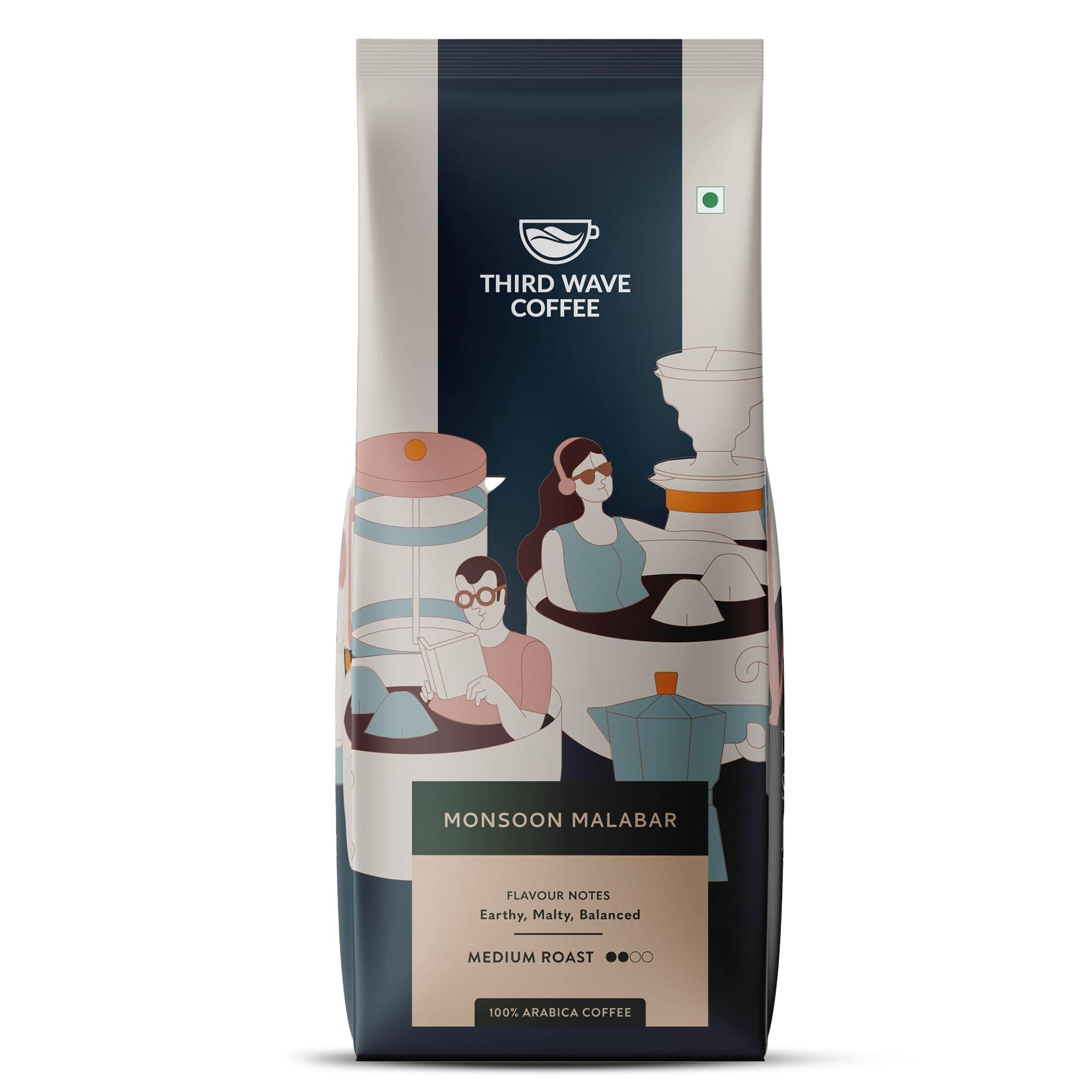 THIRD WAVE COFFEE Monsoon Malabar Arabica Coffee, Medium Dark Roast, Fine Grind for Moka Pot, 250Gm