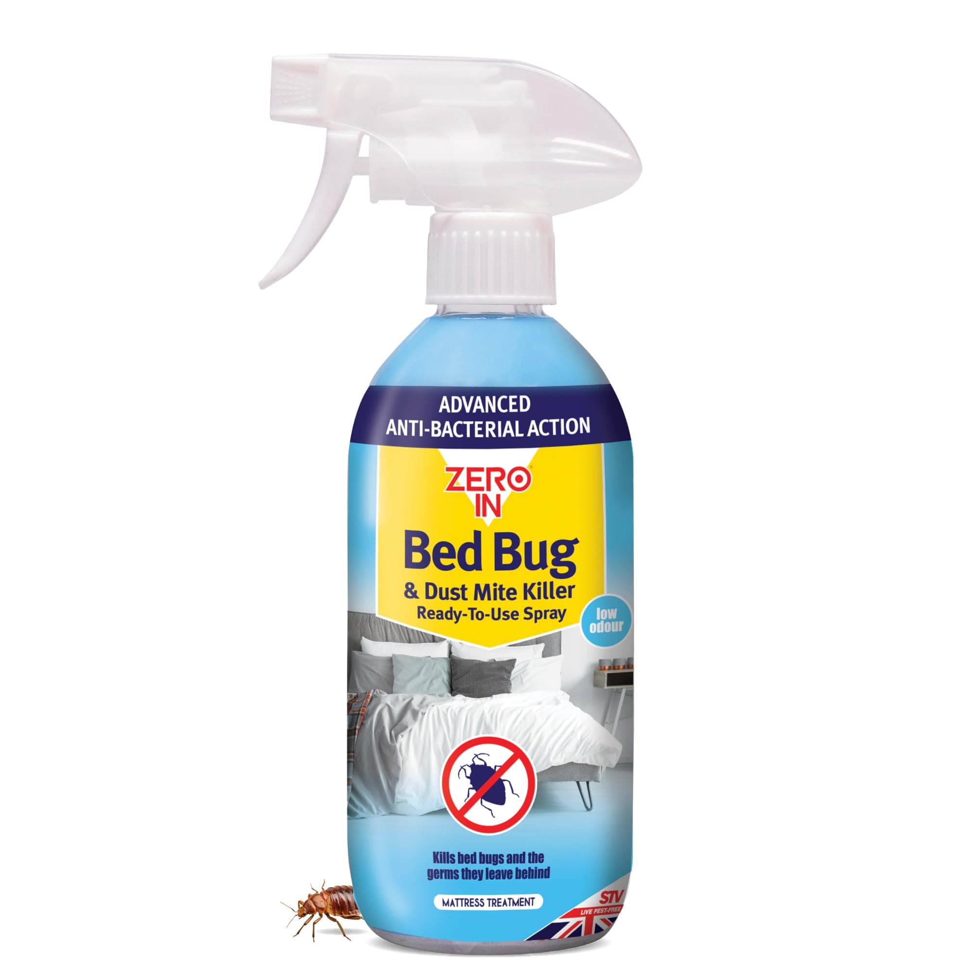 Zero In Bed Bug & Dust Mite Killer- 500 ml Spray. Ready-To-Use Formulation Kills Bed Bugs, Dust Mites and the Germs they Carry. Water-Based. Prevents Allergies and Reinfestation for up to 12 Weeks