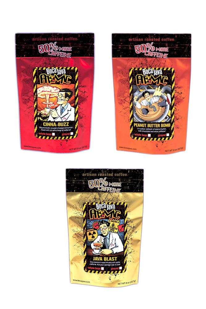 Boca Java Roast to Order, Atomic Variety Pack with 50% More Caffeine, Ground, 8 Ounce (Pack of 3)