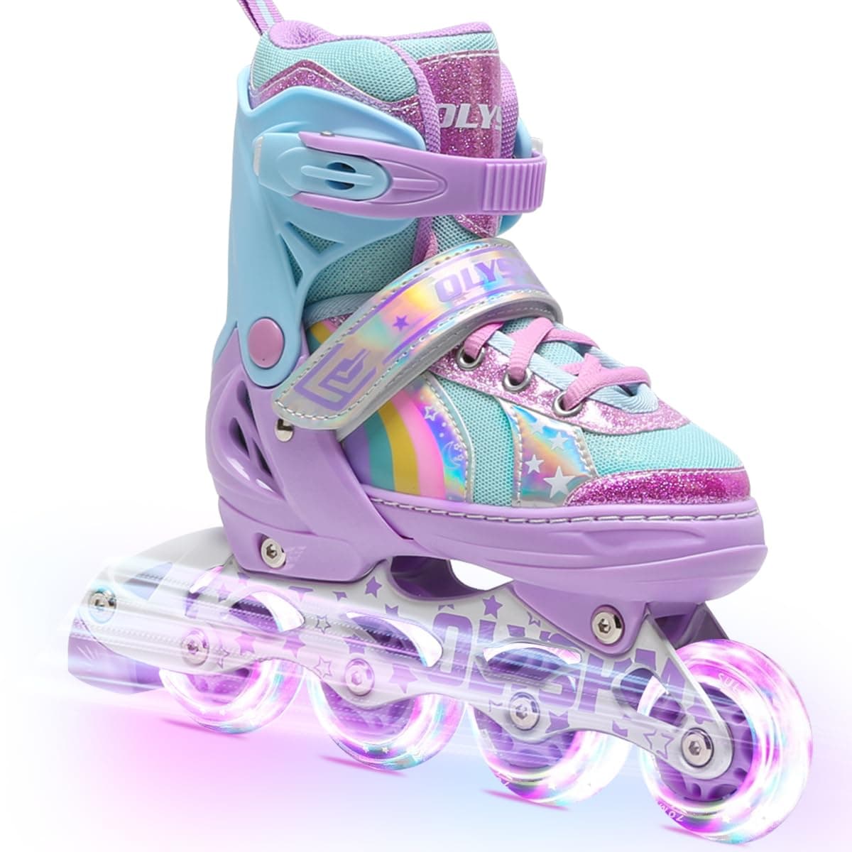 Inline Skates,4 Sizes Adjustable Roller Skates with 8 Illuminated Wheels and Dazzling Rainbow Patterns for Boys,Girls,Ideal Christmas Birthday Gift