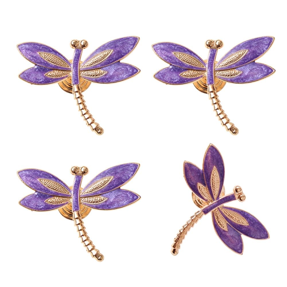 Cucumis Lovely Dragonfly Cabinet Knobs Purple 4Pcs Animal Pull Single Hole Handle for Door Closet Drawer Cupboard Dresser Wardrobe Furniture Kitchen Modern Home Office