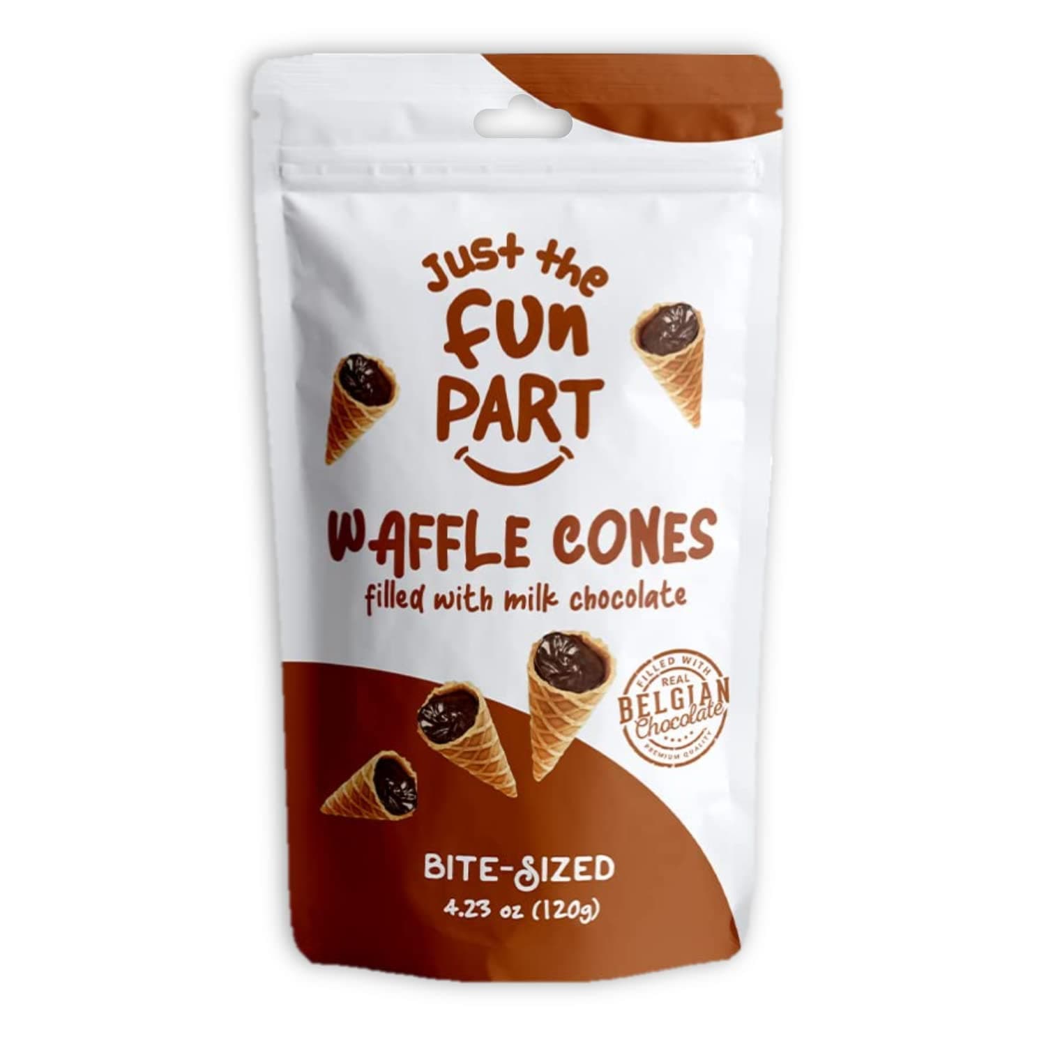 Just The Fun Part, Bite-Size Crispy Mini Waffle Cones, Filled With Premium Belgian Milk Chocolate, Great For Snacks, Desserts, Grab & Go - Milk Chocolate, 4.23 Ounce (Pack of 1)