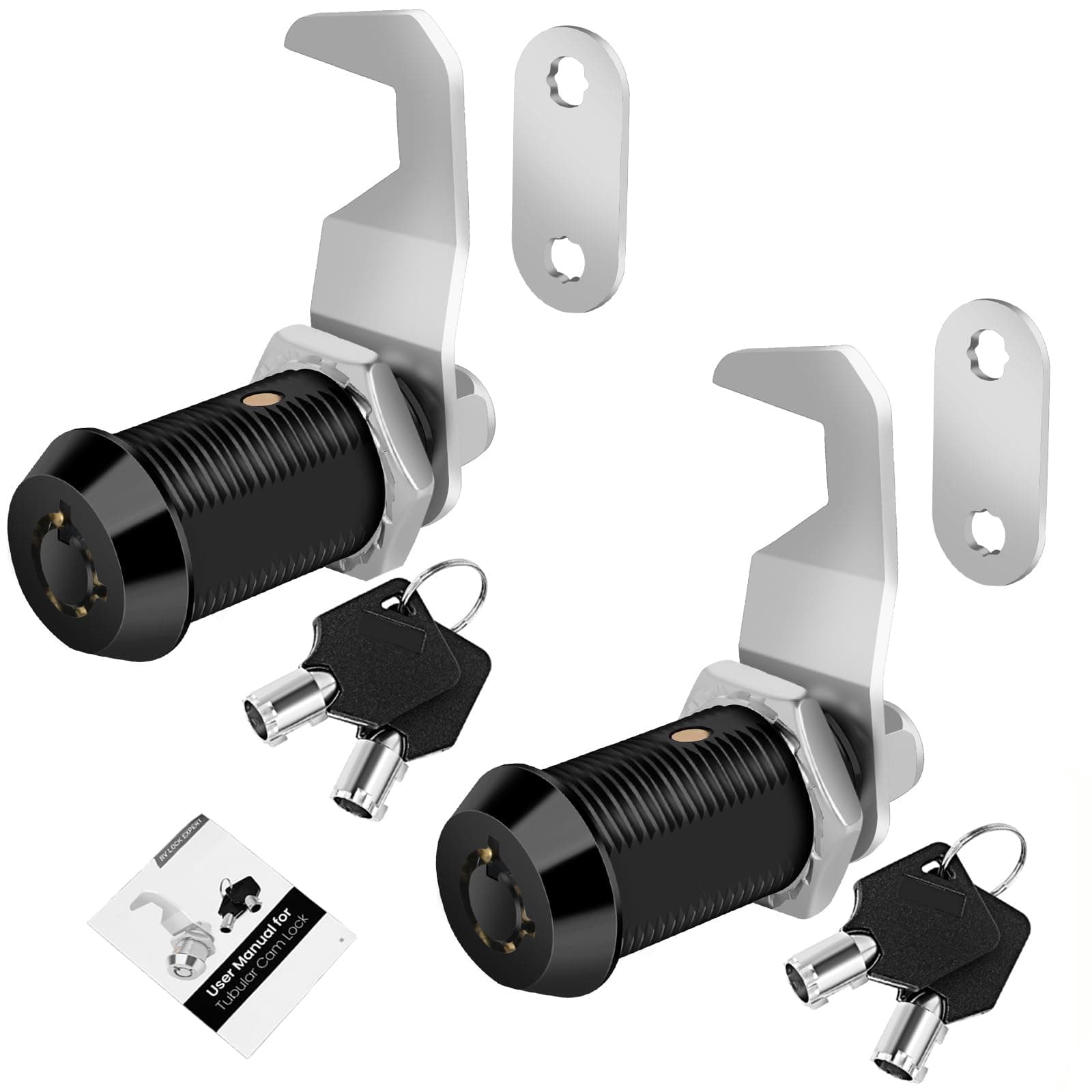 Black Toolbox Lock With Keys, Cabinet Locks Keyed Alike, Hook Cam, Tubular Cam Lock, Tool Box Lock With Manual (1-1/8 Inch 2 Pack-Black)