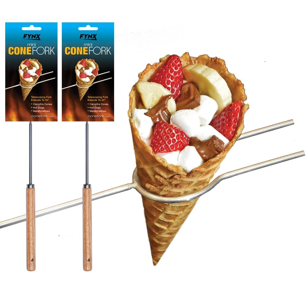 2 Mini Cone Forks, Campfire Cone Telescoping Roasting Stick, S’Mores Cones, Marshmallows, Hot Dogs