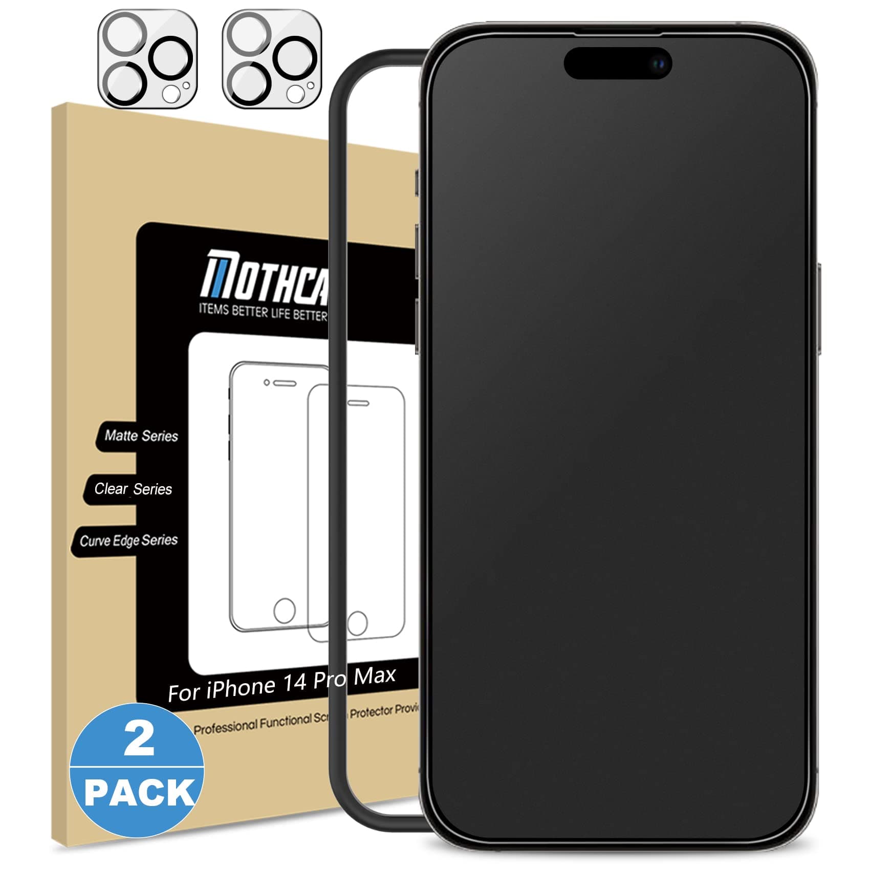 Mothca Matte Screen Protector for iPhone 14 Pro Max [2+2 Pack] with Camera Lens Tempered Glass film, Anti-Glare & Anti-Fingerprint, Case Friendly, Smooth as Silk, 2022-6.7inch
