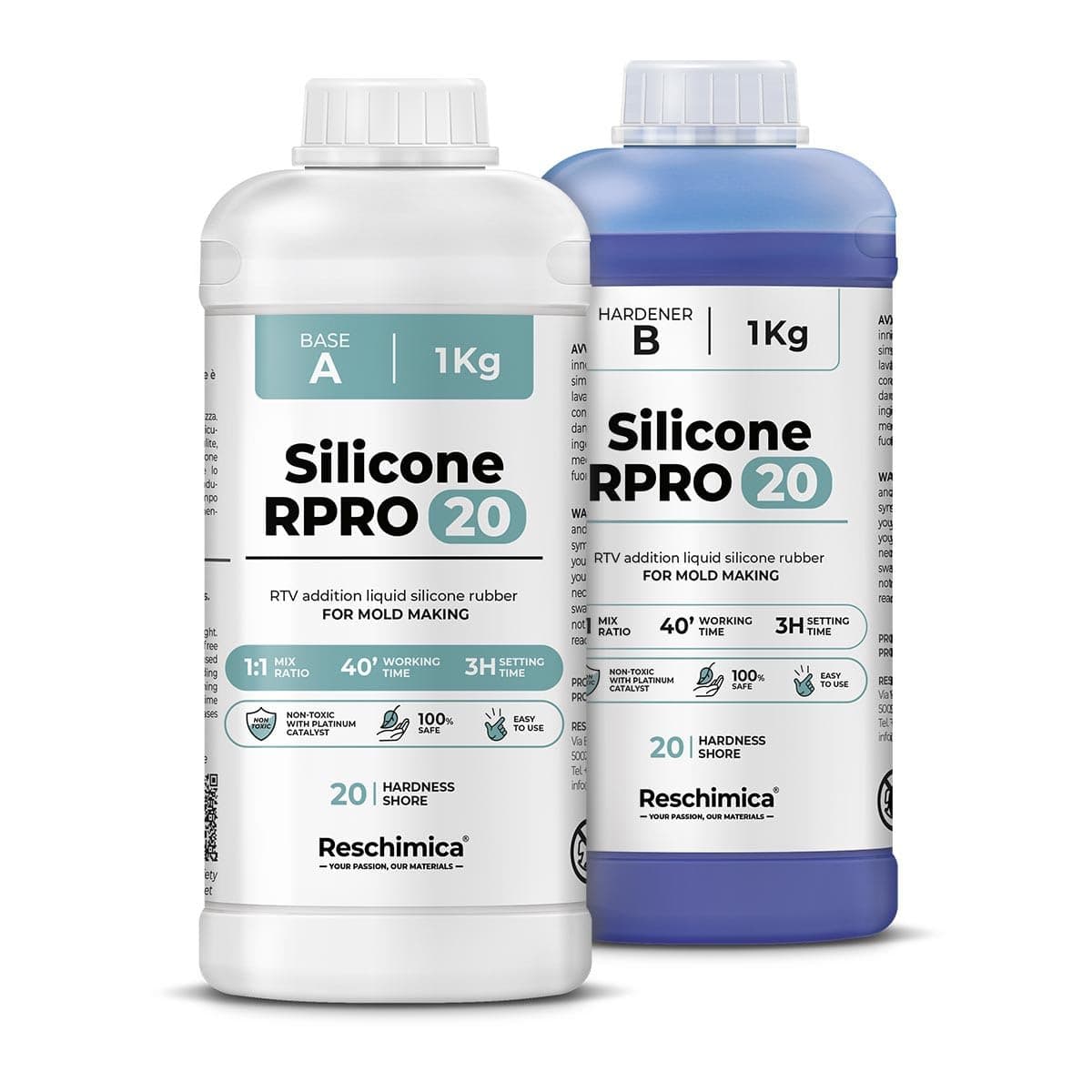 R PRO 20 Medium Hardness Liquid Mold-Making Silicone, Easy to Use (1:1) and Non-Toxic, High Tear Resistance, Ideal for DIY, Compatible with Resin, Cement, and Plaster (2 kg)