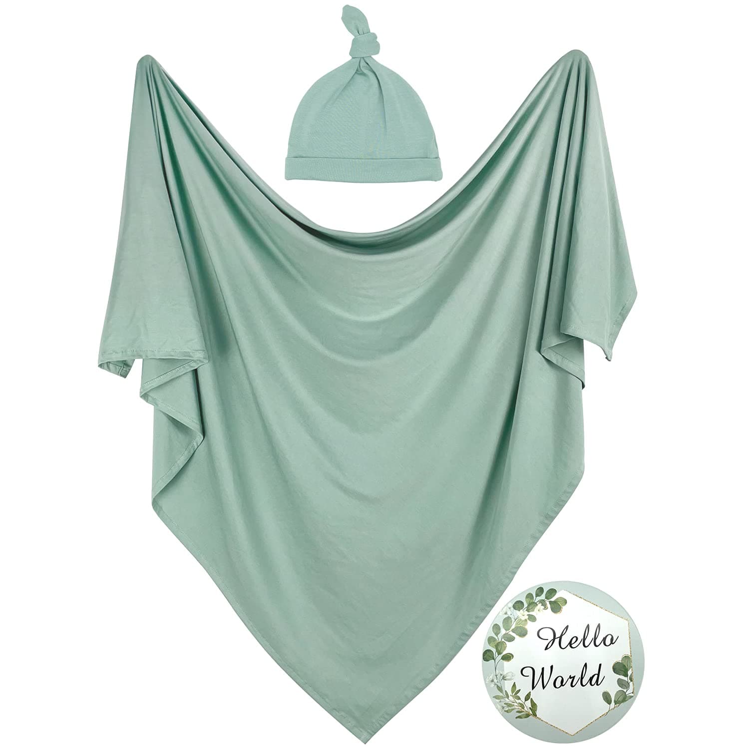OWLOWLA Swaddle Blanket and Hat Set Newborn Swaddle Wrap Baby Receiving Blanket for Baby Boys Girls(Sage)