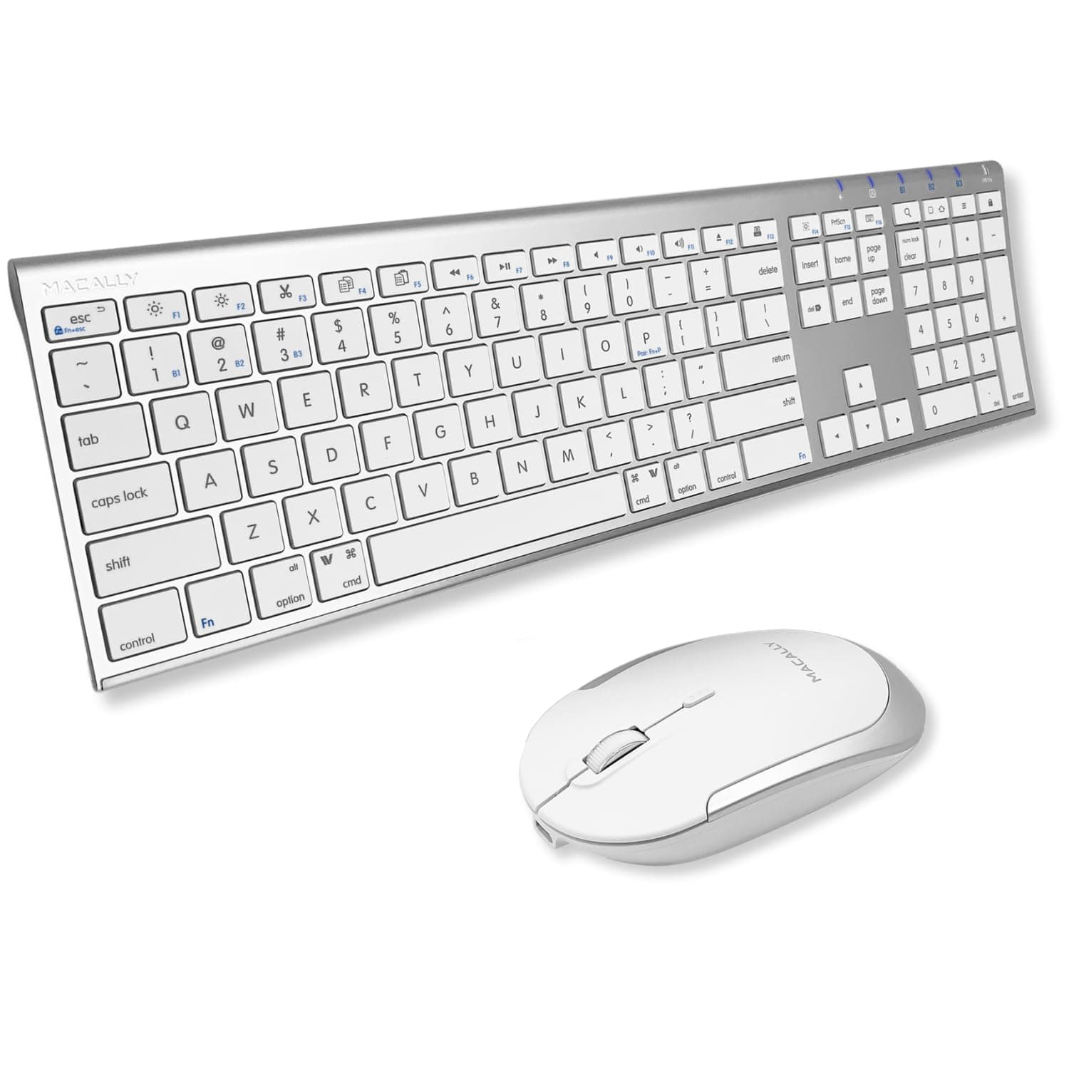 Premium Bluetooth Keyboard and Mouse for Mac - Multi Device Compatible - Rechargeable Mac Wireless Keyboard and Mouse Combo (110 Keys and Silent Click) - Slim Bluetooth Keyboard Mouse - Silver