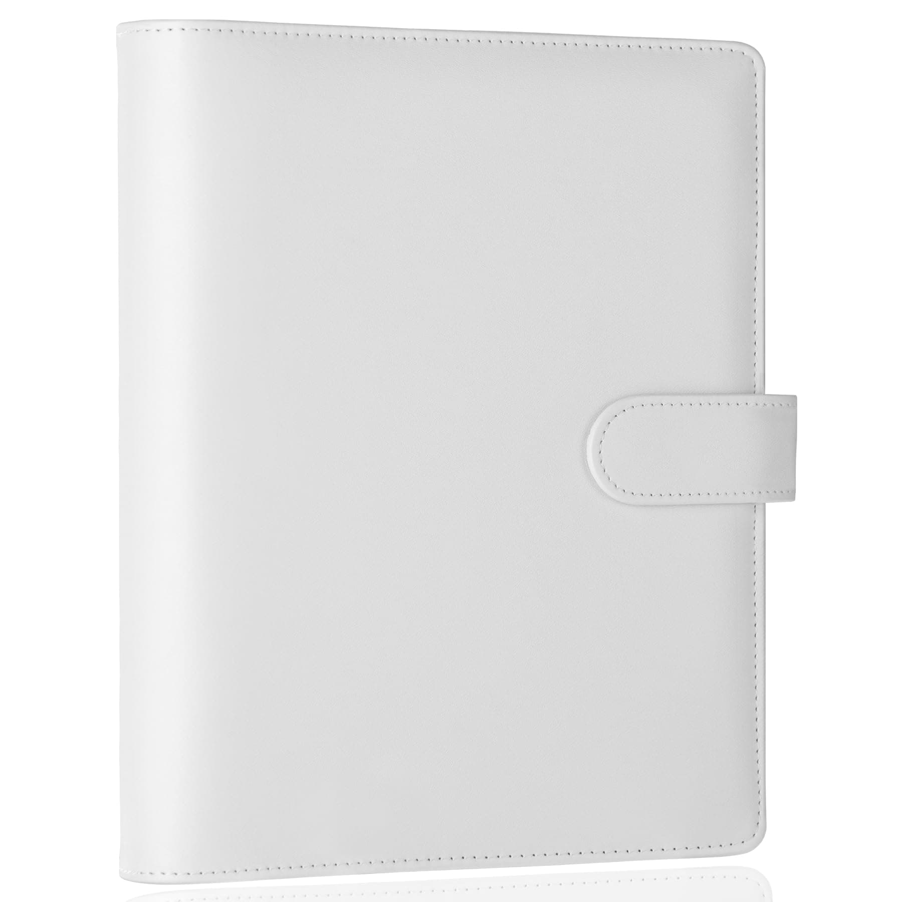 Antner A5 Binder 6 Ring Refillable Notebook Binder Planner Cover for A5 Refill Paper, PU Leather Loose Leaf Personal Organizer Budget Planner for Savings & Budgeting with Magnetic Buckle, White