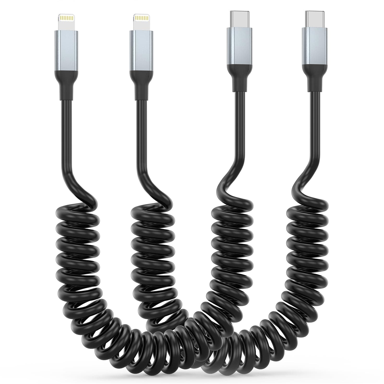Coiled USB C to Lightning Cable, 2Pack USB Type C to Lightning Cable Retractable iPhone Charger Cord for Car Short USBC iPhone Charger for iPhone14/13/12/11 Pro Max/XS MAX/XR/XS/X/8/7/Plus/6S iPad