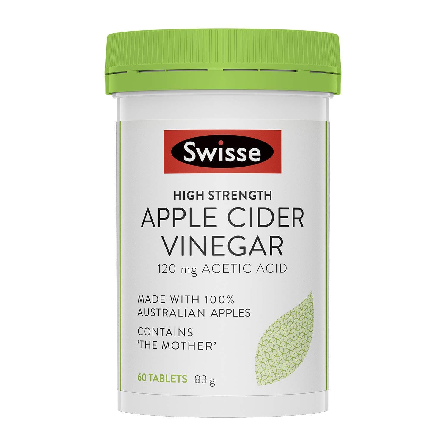 SWISSE High Strength Australian Apple Cider Vinegar with Mother - 120mg Acetic Acid | 100% Australian Apples | Supports Natural Digestion, Metabolism, Weight Management & Immunity | 60 Tablets