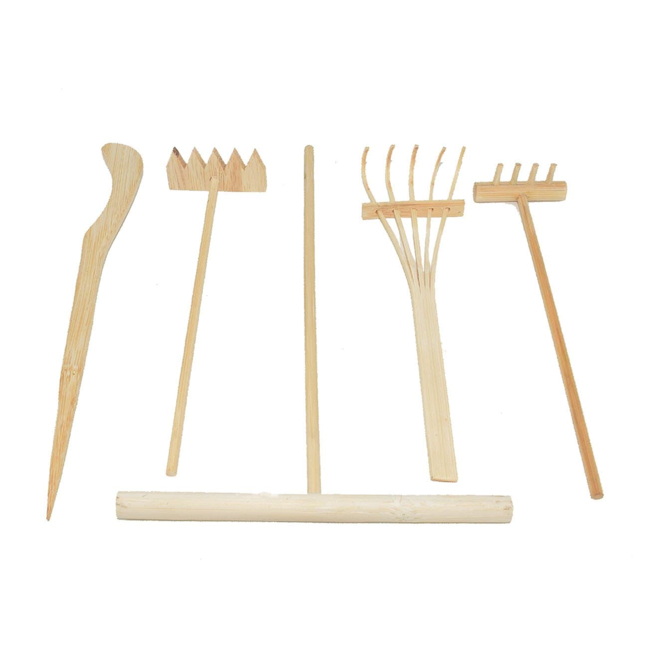 5pcs/Set Mini Zen Garden Bamboo Rake Tools, One Push Sand Pen, One Bamboo Drawing Pen and Three Rack Set