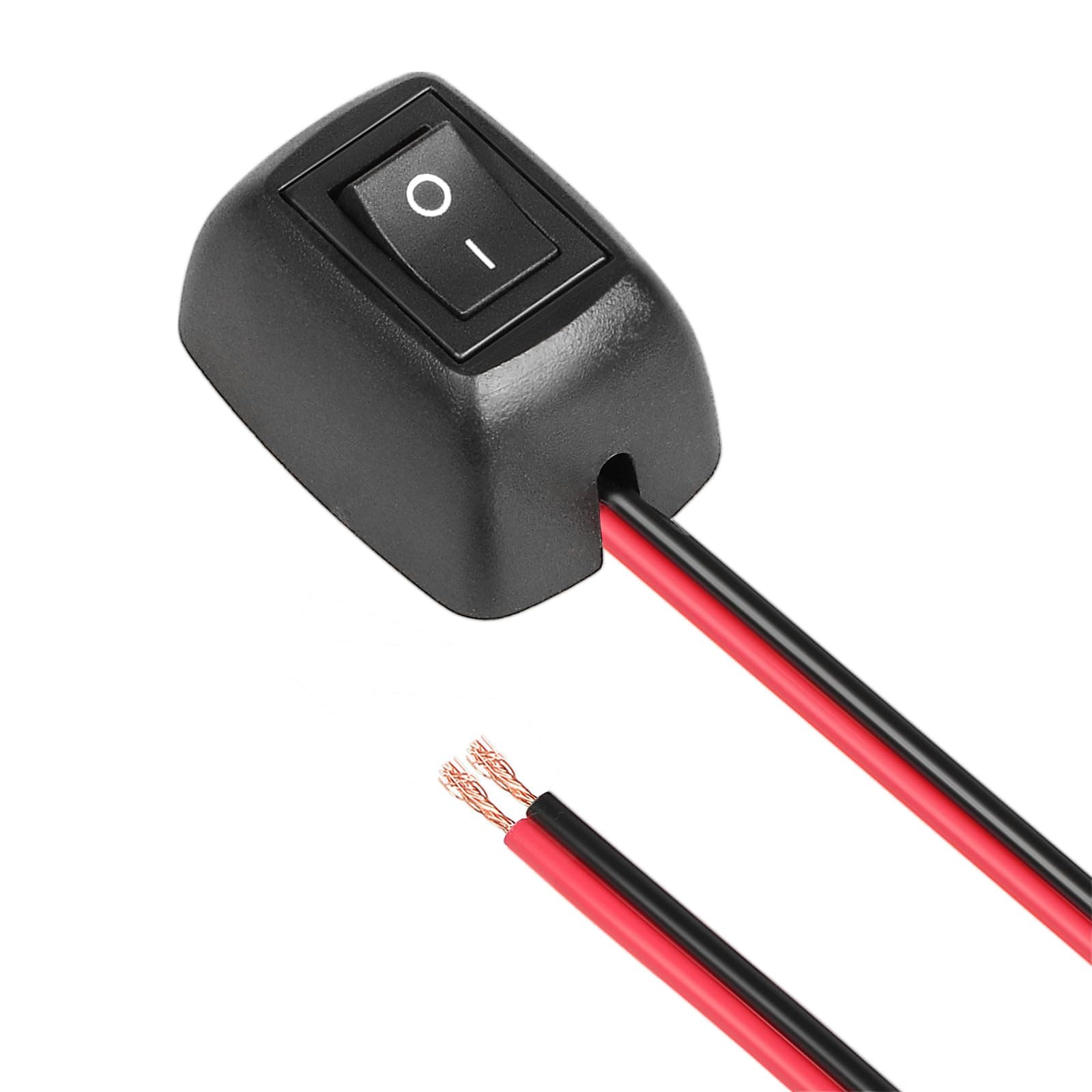 Black Inline Rocker Switch KCD1, SPST 2 Position On/Off Switch Box, 16A 125V / 6A 250V with 4 Wire Clamps & Self-Adhesive for Car, Boat, Table Lamp, Household Appliances