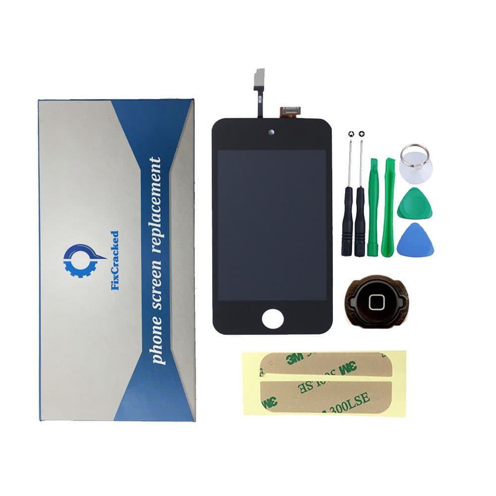 for iPod Touch (4th Gen) Display Assembly,Black for LCD Screen Replacement Front Glass Digitizer + LCD Full Assembly + 7 Piece Tool Kit + 3M Adhesive+Step by Step Instruction