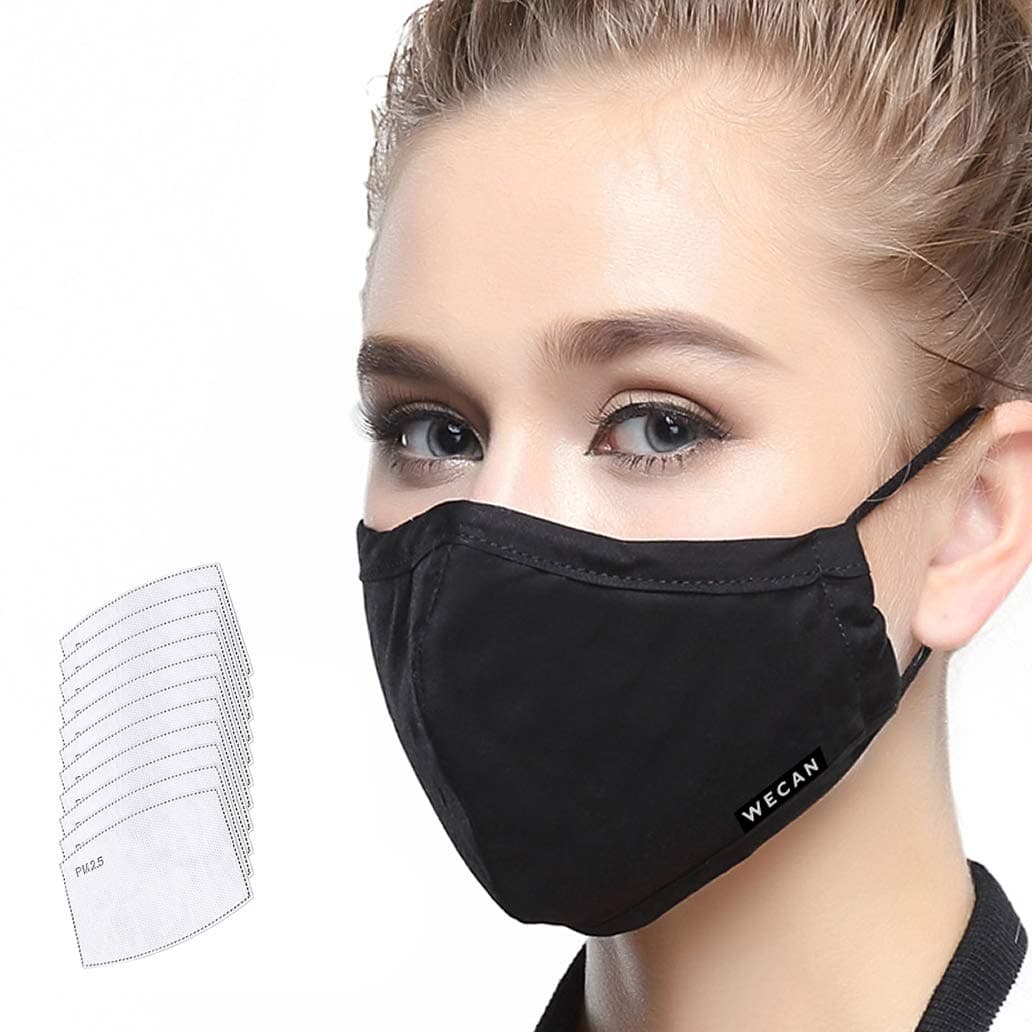Dust Mask 5 Layer Activated Carbon Filter Washable Replaceable Filter For Man And Women (One Mask + 10 filters) Women Black