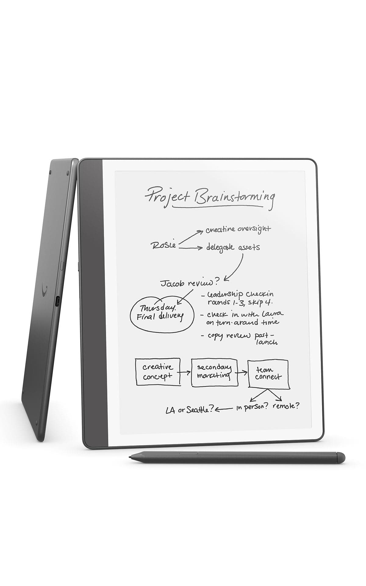 - Amazon Kindle Scribe (64GB) - Your notes, documents and books, all in one place. With built-in AI notebook summarization. Includes Premium Pen - Tungsten